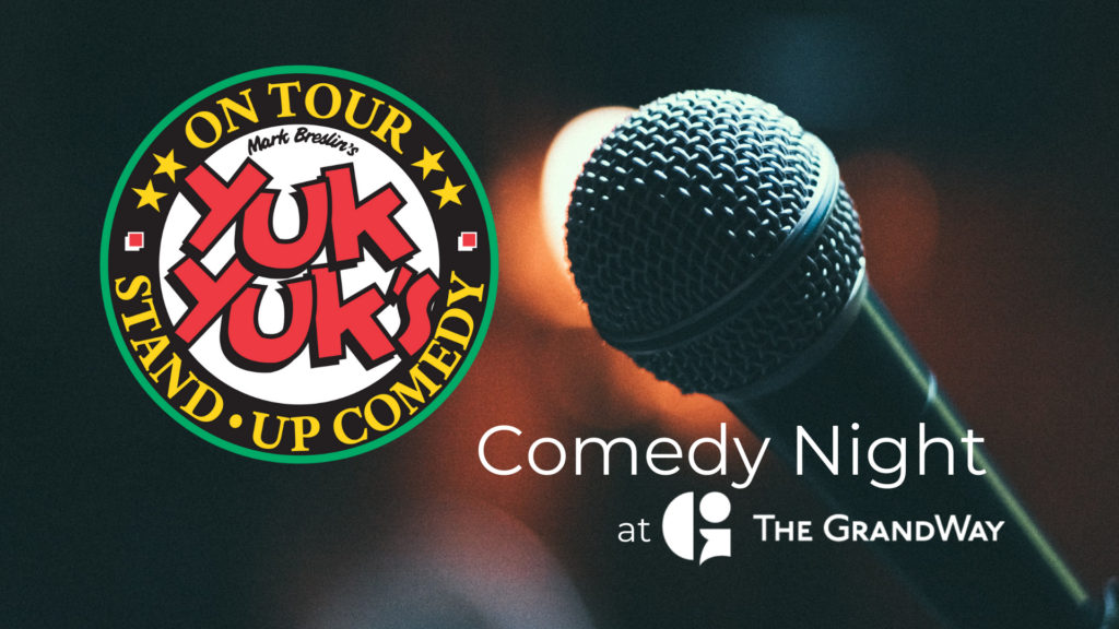 yuk yuks comedy night text on top of a microphone image