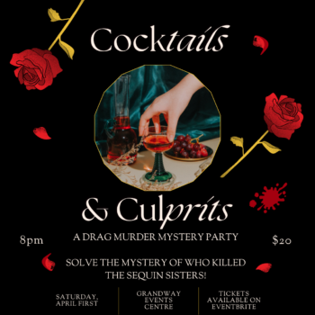 Cocktails and Culprits drag show murder mystery poster