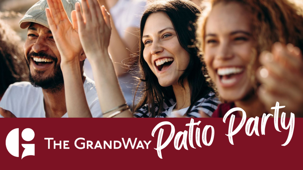people clapping with The Grandway patio party logo