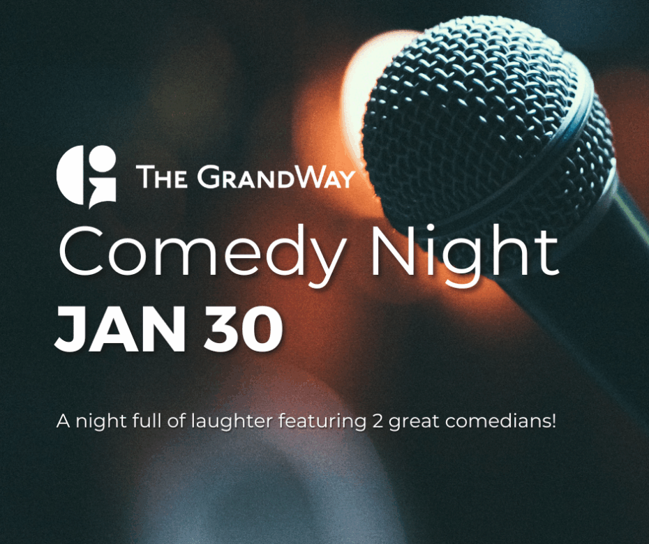 Comedy Night event poster featuring a microphone and dark background